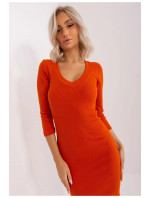 Dámské žebrované šaty RV SK 5579 Tmavě oranžová - Rue Paris