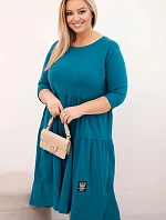 Dámske Plus veľkosť bavlnená sukňa s volánikmi a volánové rukávy Navy