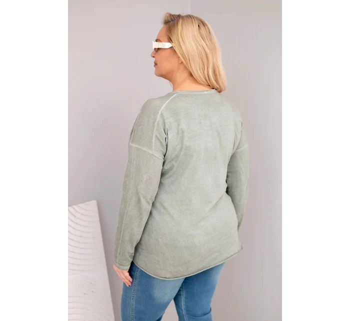Dámská blůza Plus Size s V výstřihem a delším zadním dílem khaki