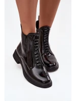 Lakované dámské kozačky z přírodní kůže model 21713802 Černé - D&A