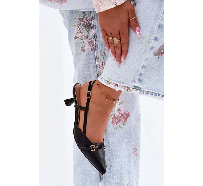 Dámské sandály na podpatku s špičatými špičkami Černé Felessa