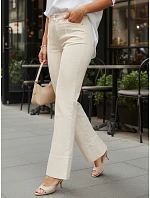 Dámske široké džínsy s vysokou sedmičkou béžové FashionStreet UY2944