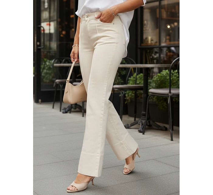 Dámske široké džínsy s vysokou sedmičkou béžové FashionStreet UY2944