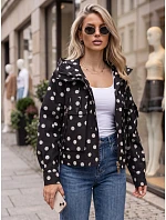 Dámska prechodná bunda s bodkami a kapucňou, čierna, FashionStreet TY6035 Dámska prechodná bunda s bodkami a kapucňou, čierna, FashionStreet TY6035