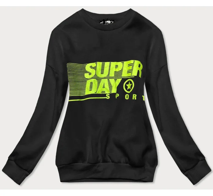 Černá dámská tepláková mikina s potiskem model 17182406 - J.STYLE Černá dámská tepláková mikina s potiskem model 17182406 - J.STYLE