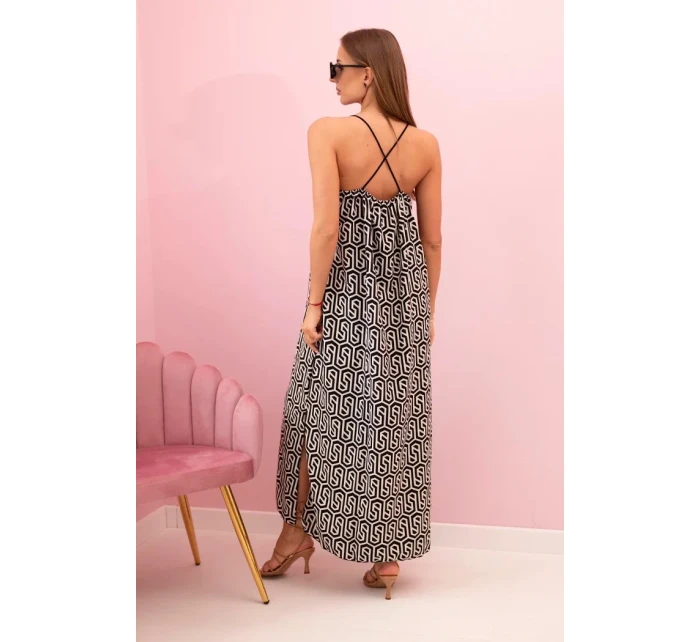 Dámske šaty bez ramienok so šesťuholníkovým vzorom čierne