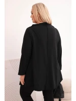Dámske bavlnené Plus veľkosť asymetrické blúzka s roll-up rukávy čierna Dámske bavlnené Plus veľkosť asymetrické blúzka s roll-up rukávy čierna