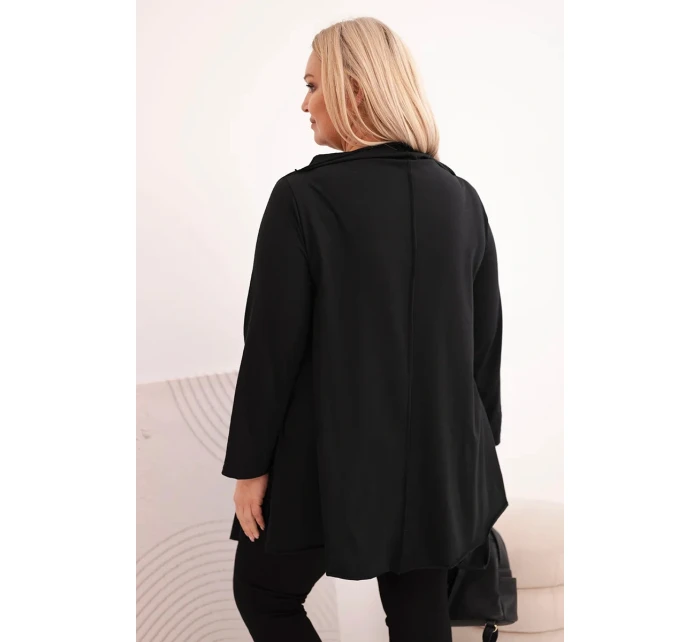 Dámske bavlnené Plus veľkosť asymetrické blúzka s roll-up rukávy čierna Dámske bavlnené Plus veľkosť asymetrické blúzka s roll-up rukávy čierna