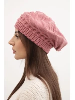 Dámska zimná vlnená čiapka s ozdobným vzorom K378 tmavoružová