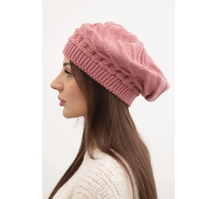 Dámska zimná vlnená čiapka s ozdobným vzorom K378 tmavoružová