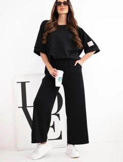 Dámska maslová viskózna mikina a široké nohavice čierna