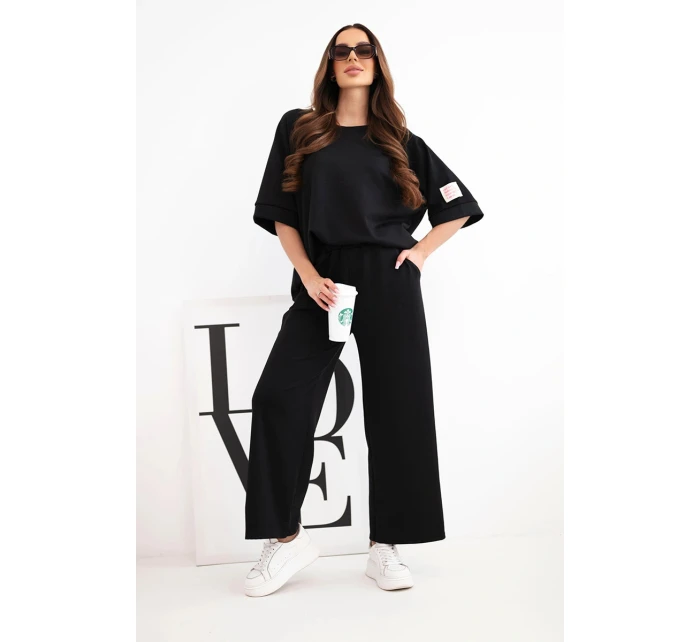 Dámska maslová viskózna mikina a široké nohavice čierna