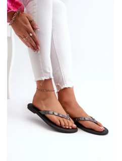 Płaskie Elastyczne Klapki Japonki Damskie ZAXY JJ285297 Szaro-Czarne