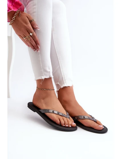 Płaskie Elastyczne Klapki Japonki Damskie ZAXY JJ285297 Szaro-Czarne