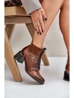 model 21677160 Kožené boty na podpatku zateplené hnědé - Zazoo