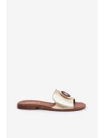 Kožené sandály s ozdobou na plochém podpatku Zazoo model 21682450 zlaté - Boto Kožené sandály s ozdobou na plochém podpatku Zazoo model 21682450 zlaté - Boto