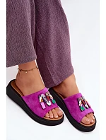 Kožené semišové dámské pantofle s ozdobou na platformě model 22125953 fuchsiové - VINCEZA