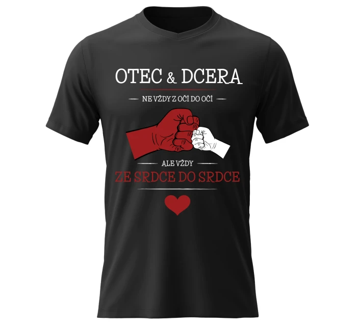 Pánské bavlněné tričko s potiskem - OTEC & DCERA - černé