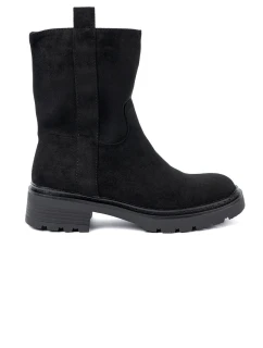 Pěkné černé  kotníčkové boty dámské na plochém podpatku