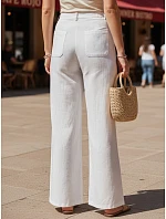 Dámske ľanové nohavice so širokými nohavicami biele FashionStreet UY3081 Dámske ľanové nohavice so širokými nohavicami biele FashionStreet UY3081