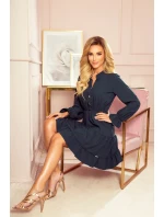 332-1 Šaty s volánmi a zlatými gombíkmi - BOTTLE GREEN 332-1 Šaty s volánmi a zlatými gombíkmi - BOTTLE GREEN