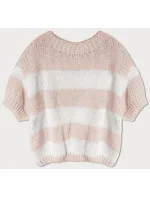 Voľný béžový dámsky pruhovaný sveter (761ART)