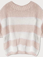 Dámsky voľný pruhovaný sveter béžovej farby (761ART)