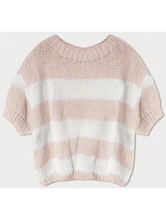 Voľný béžový dámsky pruhovaný sveter (761ART)