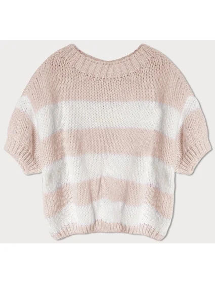 Voľný béžový dámsky pruhovaný sveter (761ART)