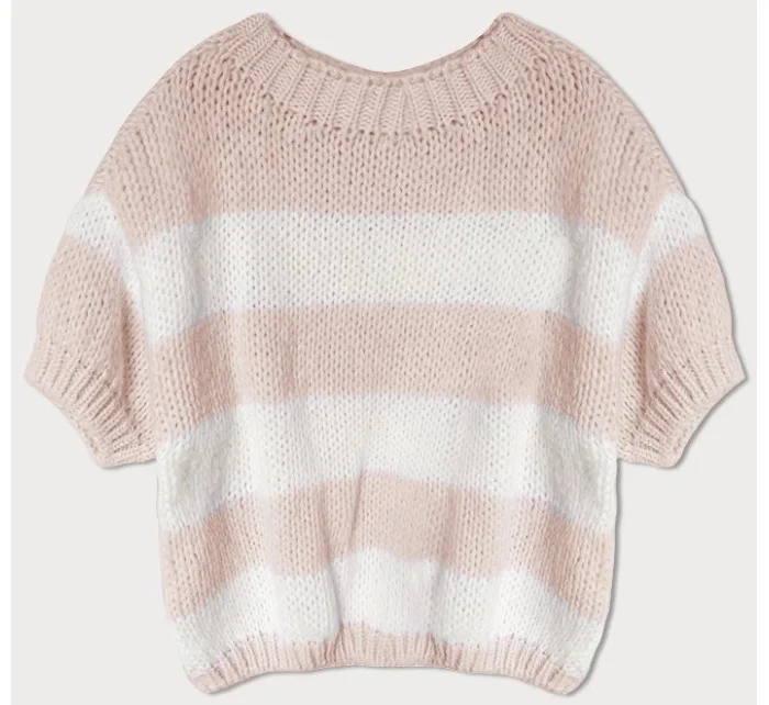 Voľný béžový dámsky pruhovaný sveter (761ART)