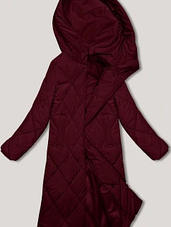 Dlouhá zimní bunda ve vínové bordó barvě s kapucí model 21472300 - J.STYLE