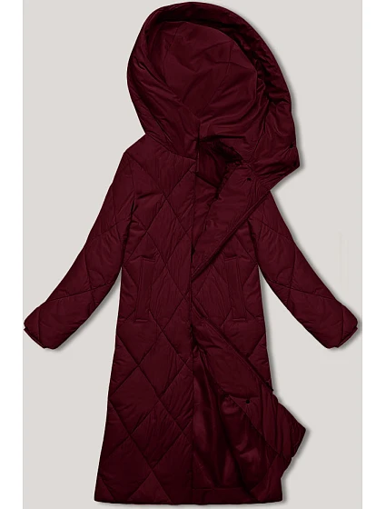 Dlouhá zimní bunda ve vínové bordó barvě s kapucí model 21472300 - J.STYLE Dlouhá zimní bunda ve vínové bordó barvě s kapucí model 21472300 - J.STYLE
