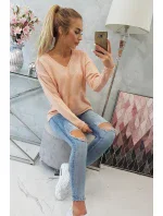 Sveter s výstrihom do V, púdrovo ružový