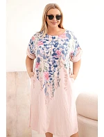 Dámske plus veľkosť viskózové šaty s krátkymi rukávmi a bočnými rozparky Powder Pink