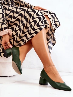 Skórzane Czółenka Nosek W Szpic Zielone Marilyn 