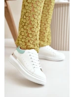 Niskie Trampki Damskie Na Platformie Z Eko Skóry Biało-Zielone Nevelena Niskie Trampki Damskie Na Platformie Z Eko Skóry Biało-Zielone Nevelena