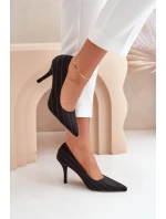 Materiałowe Szpilki Damskie W Paski Czarne Tifidra