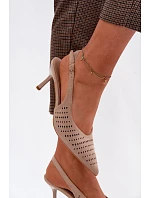 Dámské síťované sandály na podpatku z umělé semiše Béžové model 22125607 - Boto