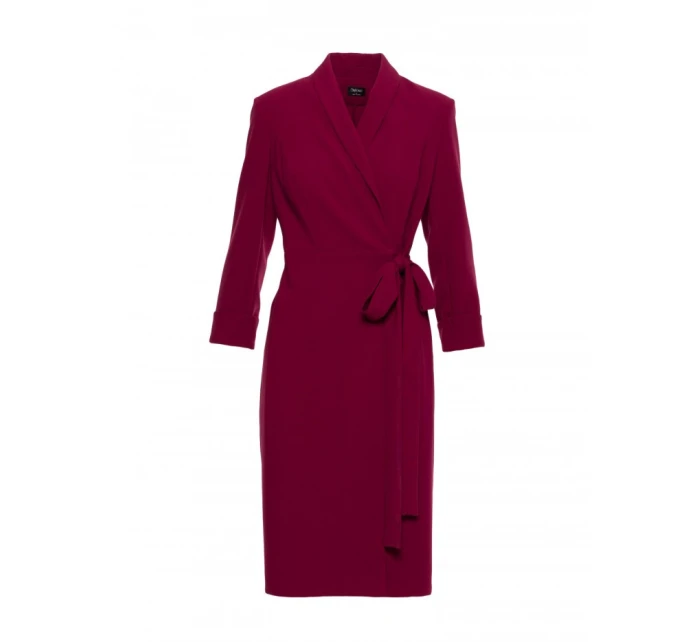 S415 Košeľové šaty viazané v páse - bordové