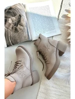 Dámske čižmy Vinceza - béžové, kožené, s blokovým podpätkom Dámske čižmy Vinceza - béžové, kožené, s blokovým podpätkom