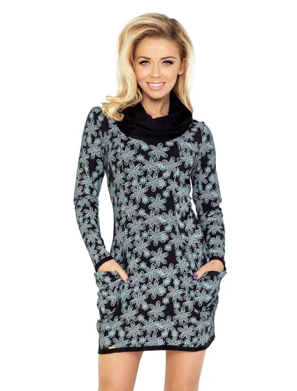 Dámske voľnočasové šaty NUMOCO s dlhým rukávom a rolákom krátke čierne - Čierna / S - Numoco
