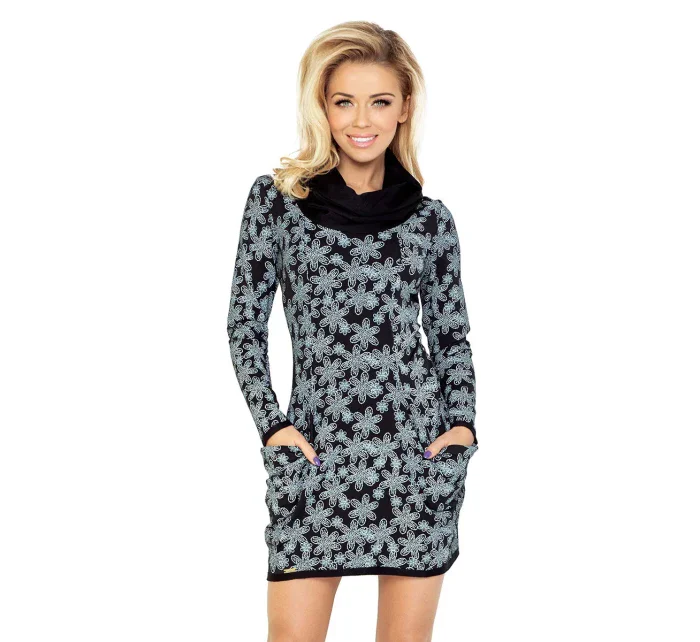 Dámske voľnočasové šaty NUMOCO s dlhým rukávom a rolákom krátke čierne - Čierna / S - Numoco