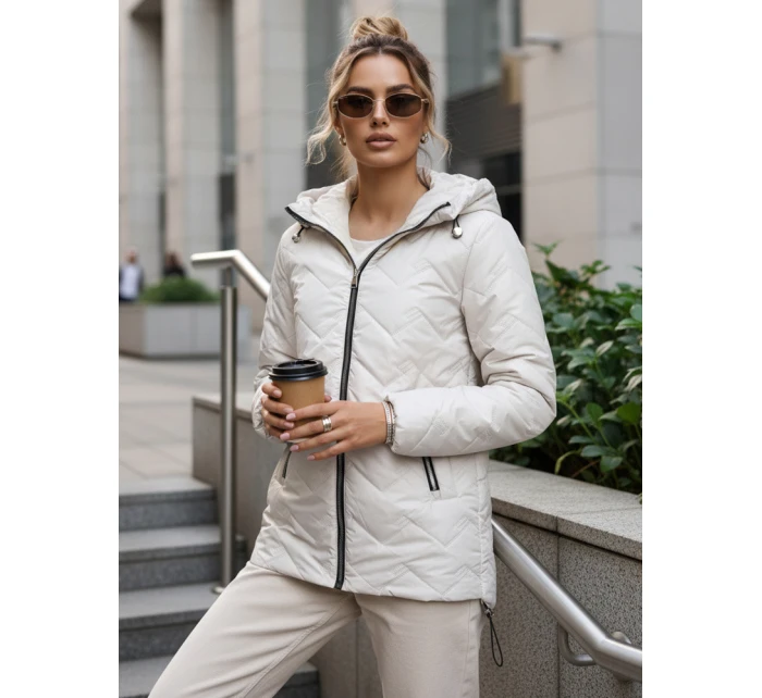 Dámska prešívaná prechodná bunda s kapucňou svetlo sivá FashionStreet TY5610