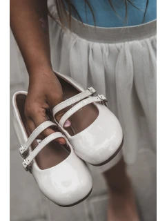 Lakierowane Balerinki Dziecięce Z Paseczkami Beżowe Margenis