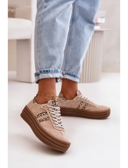model 21669356 Dámské Semišové Sneakersy Na Platformě Leopardí Růžové - Zazoo