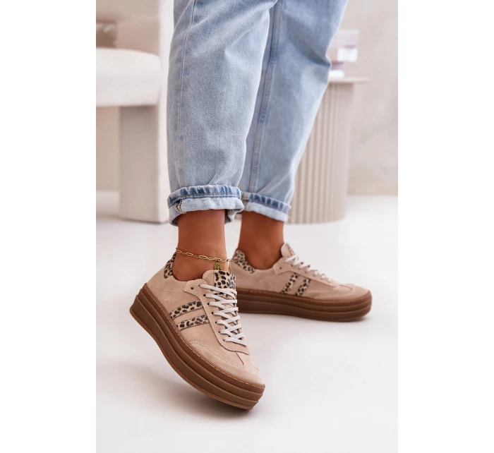 Zazoo N1068S4 Damskie Zamszowe Sneakersy Na Platformie Panterka Różowe