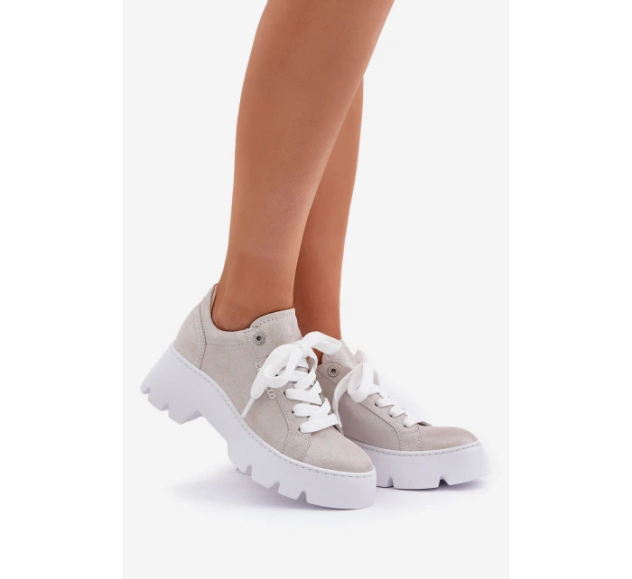 Sneakersy Buty Sportowe Na Platformie CheBello 4632 Srebrne