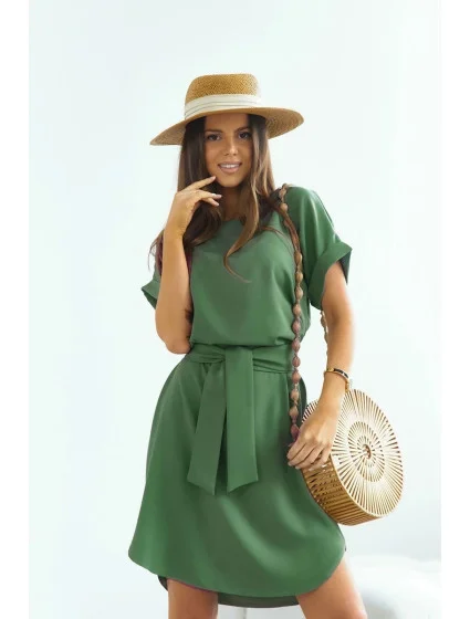 Rovné šaty s okrúhlym výstrihom Khaki (655)