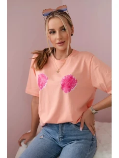 Bavlněná halenka s květinovým potiskem meruňka