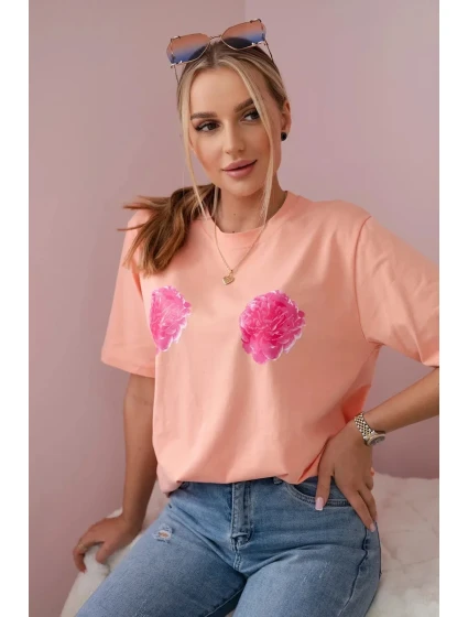 Bavlněná halenka s květinovým potiskem meruňka Bavlněná halenka s květinovým potiskem meruňka